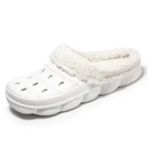 BDHJYDB Women'S Winter Clogs Slip-On Mules with Plush Lining & Arch Support - Breathable Perforated EVA House Shoes, Warm Indoor/Outdoor Comfort, Cushioned Insole, Wide Widths Available - Casual to Semi-Formal White House Shoes for Women, Winter Shoes for