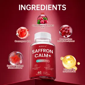 Koovs Saffron Calm+ Gummies, 60 Count, Gluten-Free Supplement, Supports Calm Relaxation & Emotional Wellness