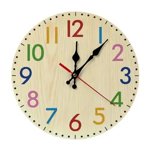10 Inch Kids Colorful Number Wall Clock - EASY ASSEMBLY NEEDED - Silent Wooden Nursery Clock | Educational Toddler Room Silent Decor Clock - For home, office, kitchen decor