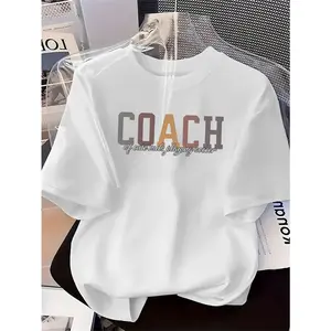 Womens Cotton Graphic Tee Coach Of Cute Kids Playing Soccer Funny Sports Mom Shirt Casual Summer Short Sleeve Crewneck Top Soft Breathable Everyday Streetwear