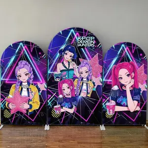 15-day 2D Flat Delivery Neon Pink Purple Triangle Star Arch Backdrop Cover Set for Anime Birthday Party