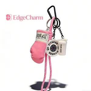 New PU Leather Boxing Glove Keychain, Fashion Braided Rope Car Key Ring, Trendy Fitness Series Bag Charm Accessory for Men Women