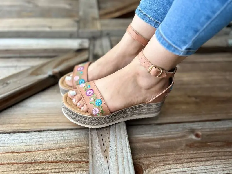 Huarache Platform Sandal Embroidered Women Shoe Summer Girl Leather Comfort
