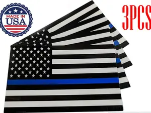 Patriotic American Flag  Vinyl Car Sticker - Thin Blue Line, Black & White , Self-Adhesive Decal for Windows & Bumpers, Honoring Law Enforcement