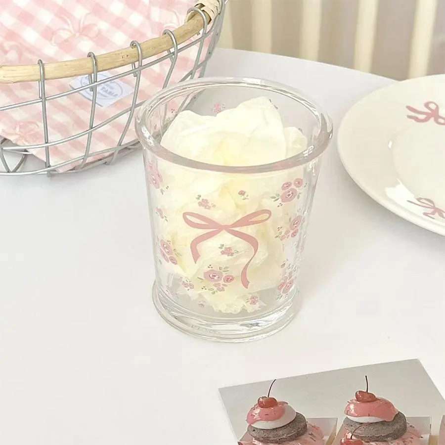 Cute Strawberry Pattern Glass Cup, 1 Count Dessert Cup, Cold Drink Cup, Drinking Cup for Home Kitchen, Kitchen Accessories, Tumblers