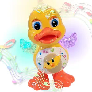 Cute Electric Dancing Duck Toy with Flashing Lights, Fun Musical Light Up Instrument Gift for Kids, Educational Interactive Duck Shaped Cartoon Animal Toy No Batteries Included
