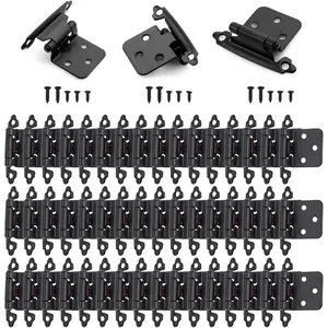 50 count Matte Black Overlay Cabinet Door Hinges, 1/2" Overlay Self Closing Hinges Hardware for Kitchen,Cabinets,Cupboard,Furniture Doors,25 Pairs