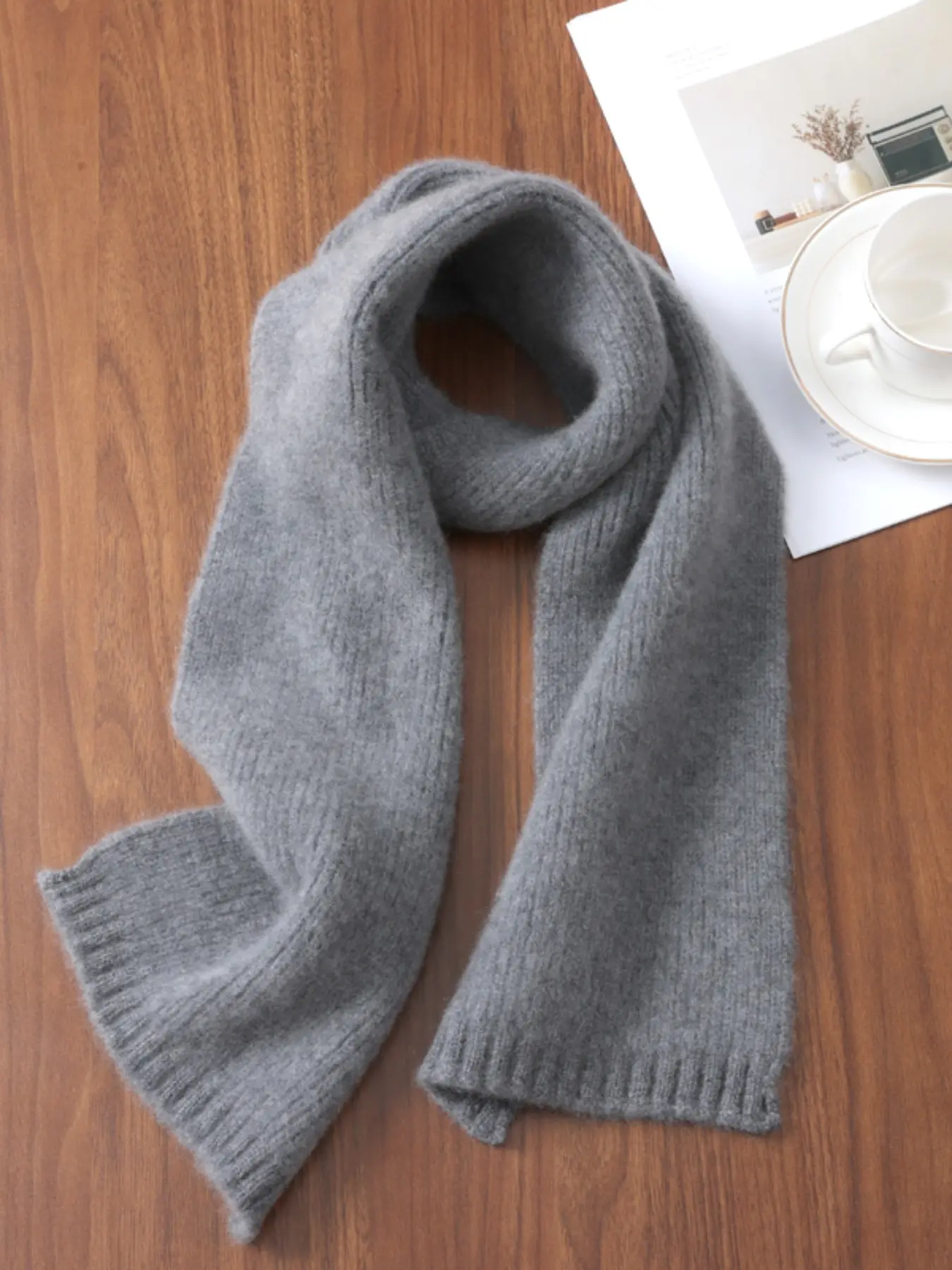 Women's Pure Wool Scarf, Thick Vertical Striped Design, Warm Neck Protection, Long Narrow Shawl, Fashionable Versatile Accessory