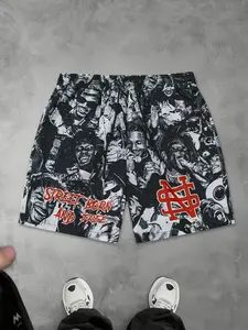 Vintage Street Graffiti Print Shorts, Personalized Street Born Letter Identifier Casual Pants, Graphic Pattern, Street Style, Streetwear