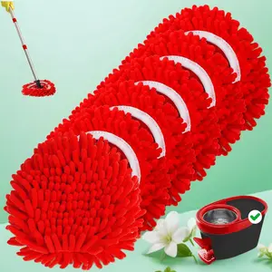 6 Pack Chenille Mop Heads Replacements Compatible with 1 Tank System Chenille Duster Replacement Heads Microfiber Spin Mop Refill Pads Reusable Dust Refills for Floor Cleaning (Red)