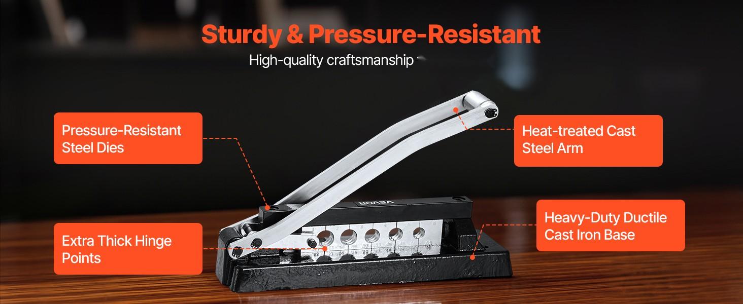 Heavy Duty Hose Ferrule Crimping Tool With Five Die Holes And A 0.44 To 0.63 Inch Crimping Range For PVC, Rubber And Air Hoses, Bench Mount Crimper For Repair, Assembly And Maintenance, Ferrules Not Included