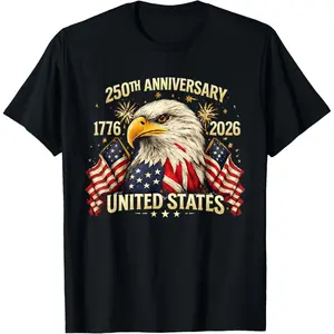 Menswear Men's Short-Sleeve Round Neck Basic Classic Simple Graphic T-Shirt - 1776-2026 250-Year American Flag USA Anniversary Tee, Breathable Fabric Casual Outdoor Top