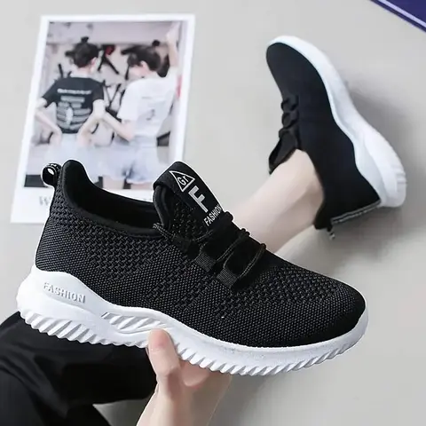 Women's Chic Knitted Loafers - Round Toe Slip-On Casual Walking Shoes, Fashion Athletic Sneakers, Organic Cotton, Arch Support, Lightweight Breathable, Easy Entry Gore Panels, Cushioned EVA, Preppy, All Seasons, Wash-Safe Knit