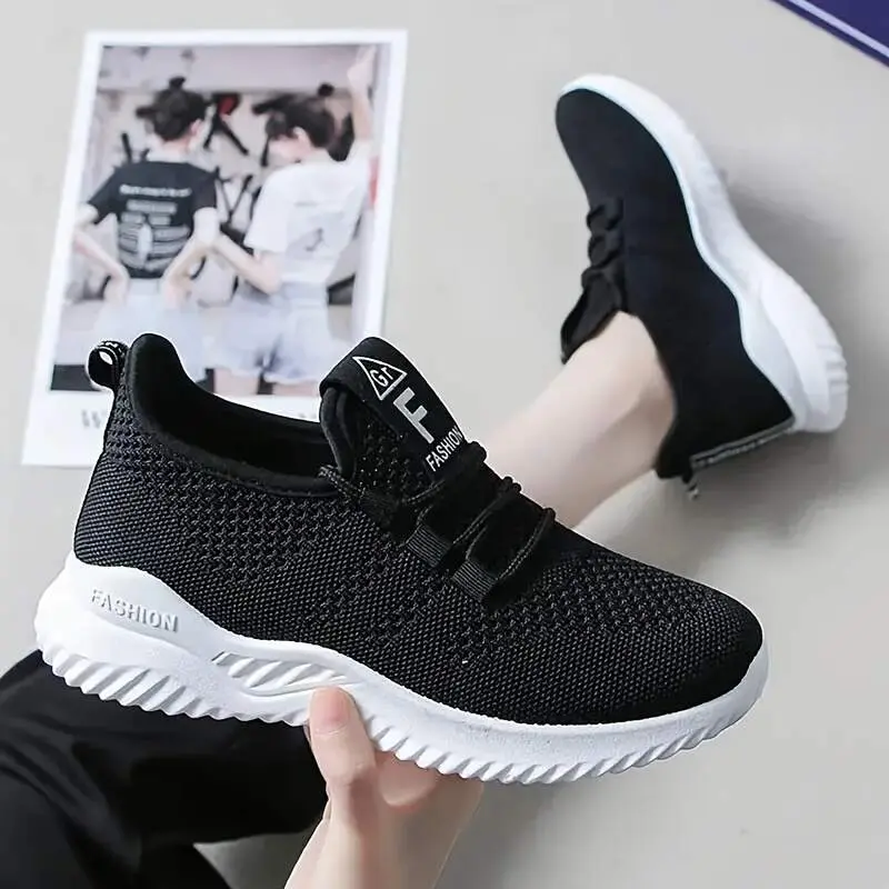 Women's Chic Knitted Loafers - Round Toe Slip-On Casual Walking Shoes, Fashion Athletic Sneakers, Organic Cotton, Arch Support, Lightweight Breathable, Easy Entry Gore Panels, Cushioned EVA, Preppy, All Seasons, Wash-Safe Knit