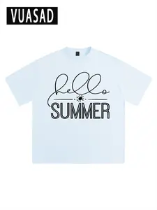 American Summer Letter Print Short Sleeve T-Shirt for Men, Loose Fit Drop Shoulder Heavy Cotton Trendy Top, Casual Versatile Half Sleeve