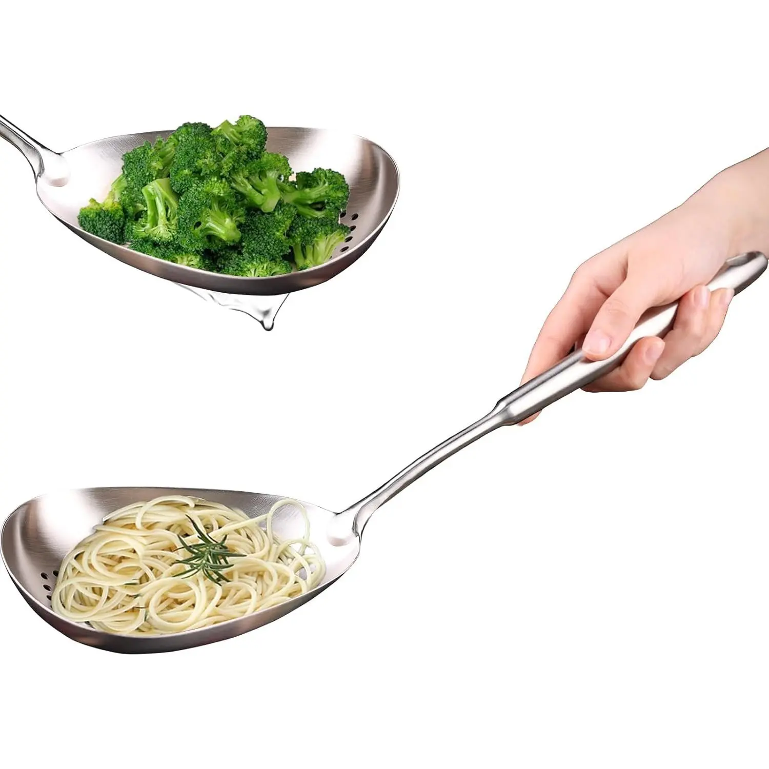 15-Inch Large Stainless Steel Pasta Strainer & Slotted Spoon Utensils - Kitchen Colander Spoon for Cooking, Draining and Frying