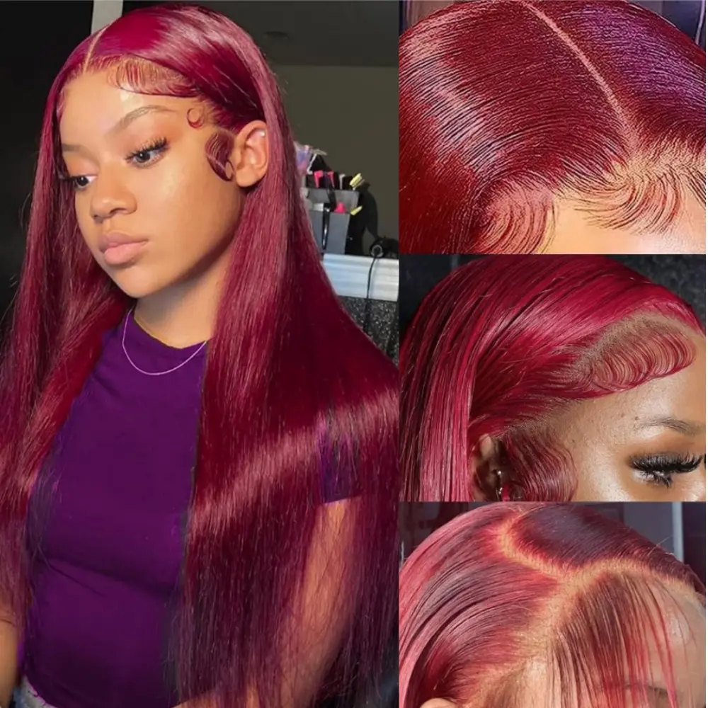 99J Burgundy Straight Lace Front Wig 13x6 HD  4/27 Honey Blonde Lace Frontal Wigs Natural Black Human Hair Wigs with Baby Hair for Women 180% Density