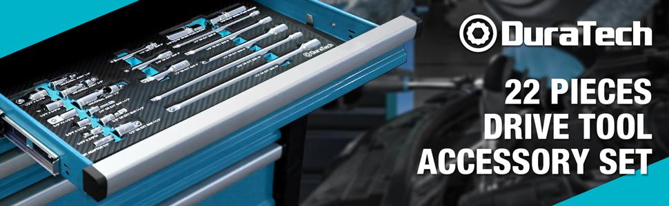 #backtoschool DURATECH 22-Piece Drive Tool Accessory Set, Including 1/4 3/8 1/2 Extension Bars, Socket Adapters, Universal Joints, Spark Plug Sockets, Professional Socket Accessories, Cr-V Steel, EVA Foam Package #backtoschool DURATECH 22-Piece Drive Tool Accessory Set, Including 1/4 3/8 1/2 Extension Bars, Socket Adapters, Universal Joints, Spark Plug Sockets, Professional Socket Accessories, Cr-V Steel, EVA Foam Package