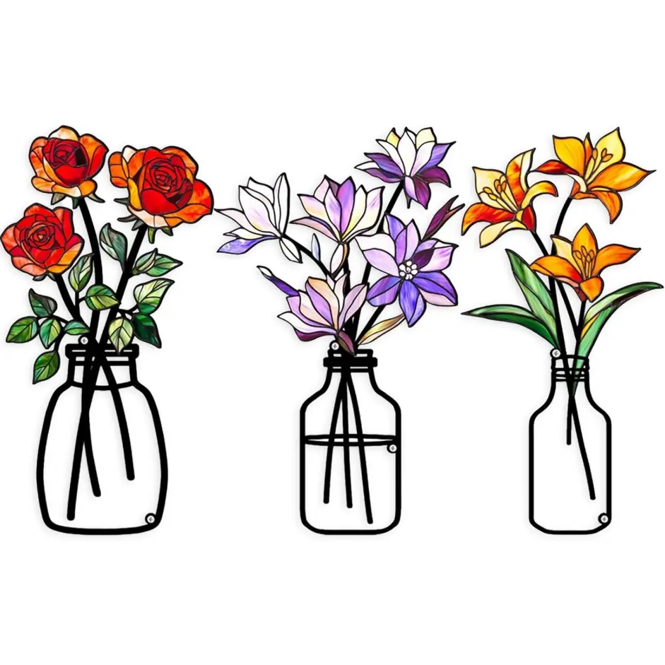 3 Pcs Metal Flowers Wall Art, Flower Design, Floral Art Wall Decor, Minimalist Flower Wall Decor, Decoration for Living Room, Bathroom, Bedroom, Kitchen and Dining Room