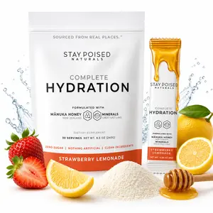 Complete Hydration Electrolyte Powder Packets – Strawberry Lemonade Drink Mix, No Added Sugar, Magnesium Glycinate + Vitamin C + Zinc, Vegan, 30 Stick Packs