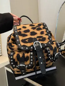 Fashionable retro leopard print handbag backpack, stylish and niche design shoulder commuter bag, casual and trendy women's backpack, suitable for daily wear, going out and other scenarios, Backpacks Women