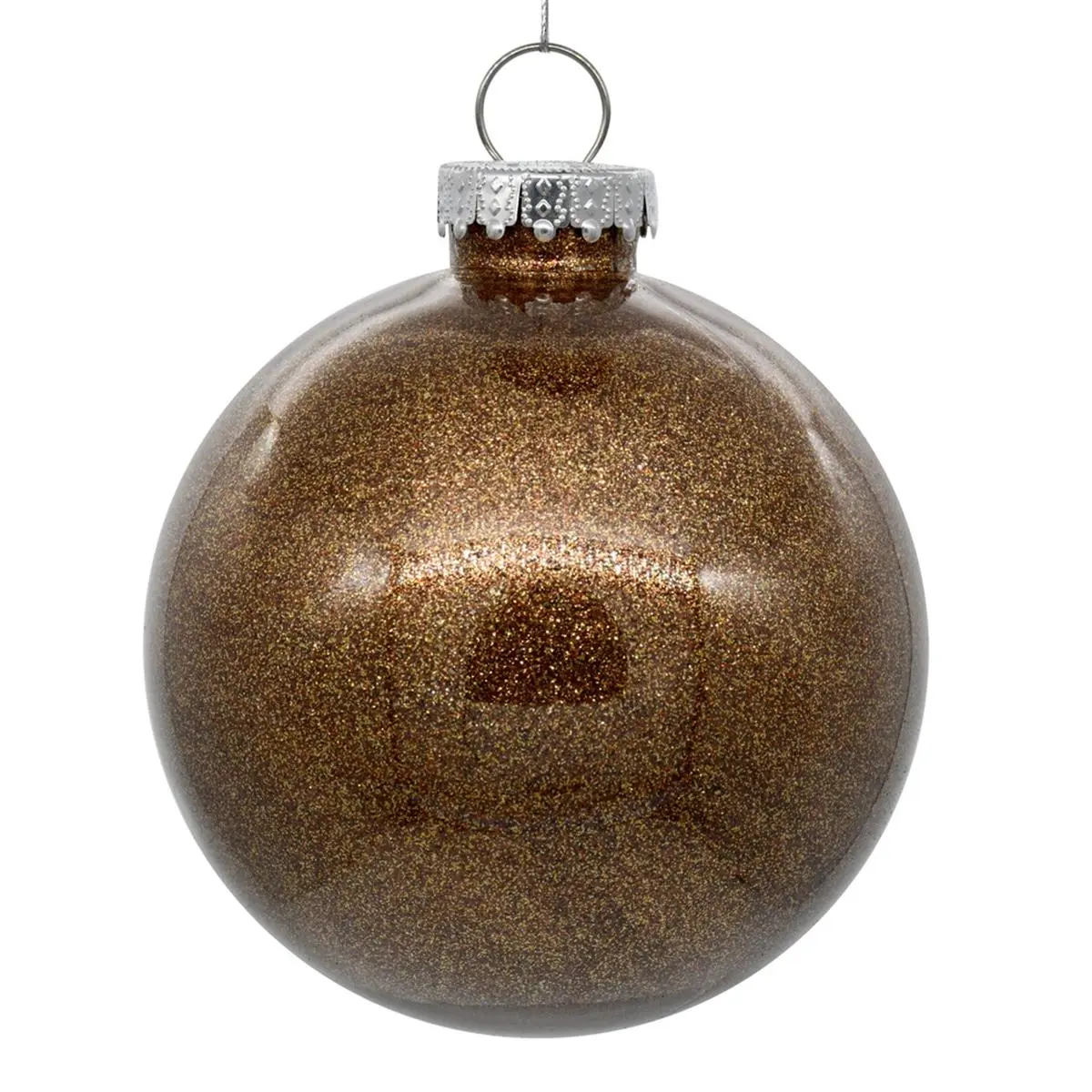 212 MAIN 6 in. Round Shatterproof Plastic Ornament - Mocha Glitter Decoration Ball, 4 Pieces per Bag, Four Pieces