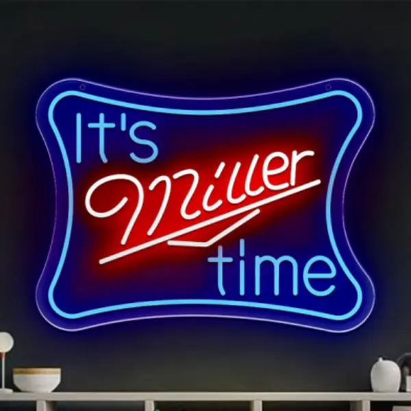 It's Miller Time Neon Sign, LED Beer Neon Light Sign, USB Powered Neon Wall Decor for Man Cave, Bar, Pub, Garage, Home Bar Decoration, Gift for Beer Lover