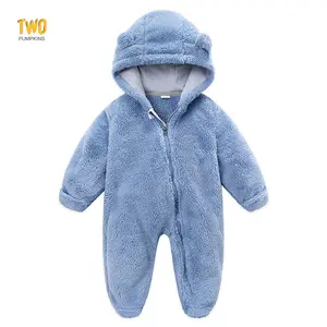 Baby Boy Girl Winter Fuzzy Jumpsuit Infant Bear Ear Snowsuit Long Sleeve Footed Zipper Hoodie Romper Kid Warm Coat