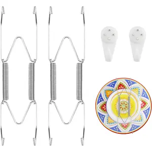 2 Pack Plate Hangers for Wall, Suitable for 8-10 inch Art Plate, Stainless Steel Invisible Heavy-Duty Wire Plate Holder with Wall Hooks, Display Hanger for Decorative Plates/Dishes/Platters(Silver)