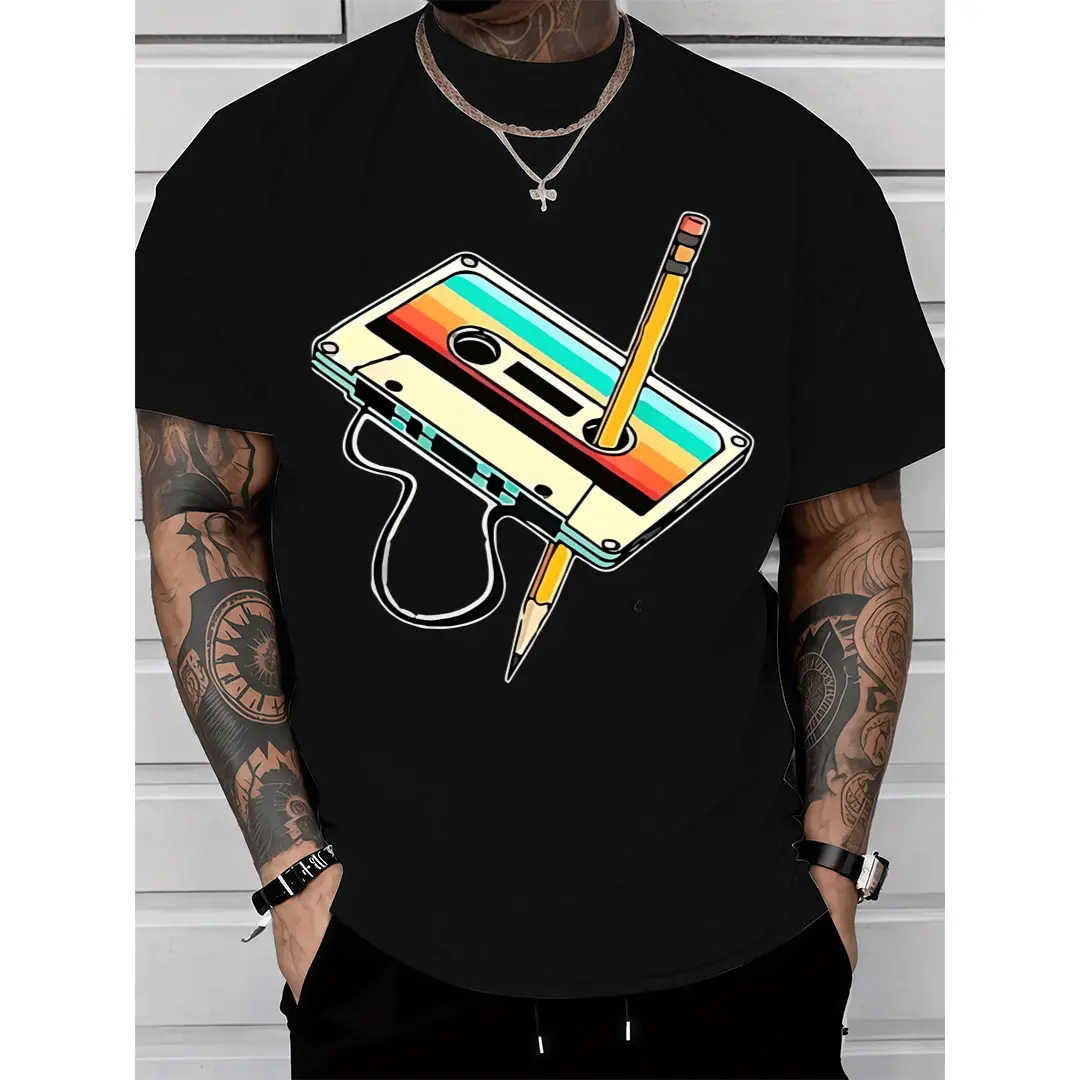 Classic Crew Neck Graphic Tee for Men – Retro Cassette Design, Perfect for All Seasons Golf Gift T-Shirt For Men and Women