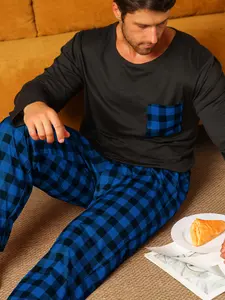 Men's Long Sleeve Sleepwear Set, Casual Home Wear, Spring & Fall, Men's Top + Pants Combo, Comfortable Loungewear