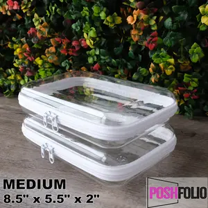 Poshfolio Hard Shell Clear Double Zip Cases for Organization Size MEDIUM 2 Pack