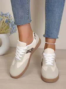 Women's Leopard Print Retro Sneakers, Casual Low Top Trainer Board Shoes, Breathable Mesh Material, Comfortable Canvas Footwear