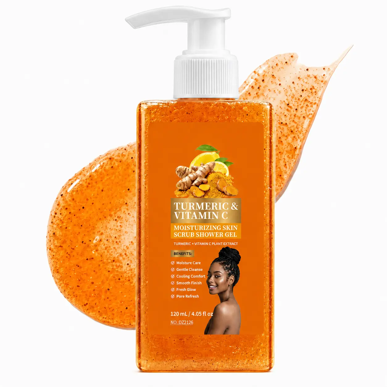 Lemon Turmeric Scrub Shower Gel- DoubleEffectwithTurmeric & Vitamin C,Exfoliates,Moisturizes, Long-LastingFragrance