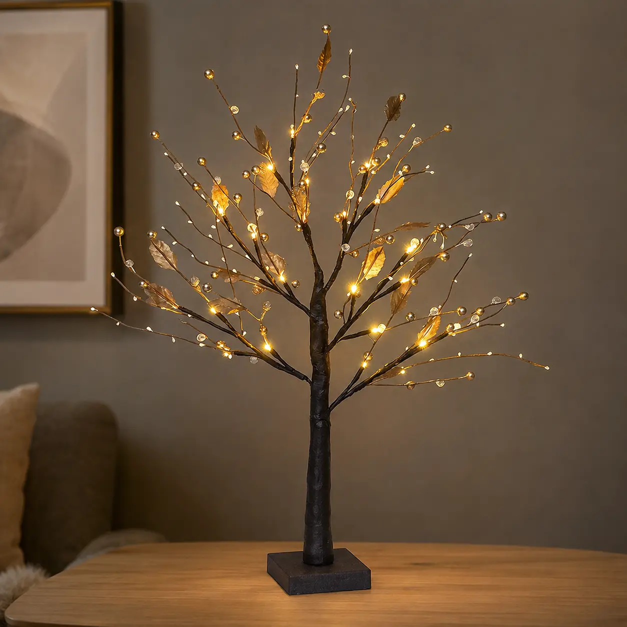 LED Tree Lamp Decorative Light, Warm White Lighted Tree for Thanksgiving Christmas Party Home Indoor Decor, Tabletop Tree Light for Living Room Bedroom Ambience