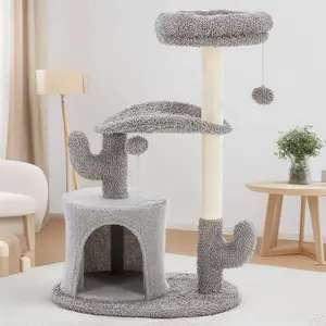 Cactus Cat Tree, 33" Cat Tower with Scratching Post, Curved Bed, Plush Perch & Cozy Nest for Indoor Cats, Includes Toys & Wall Strap