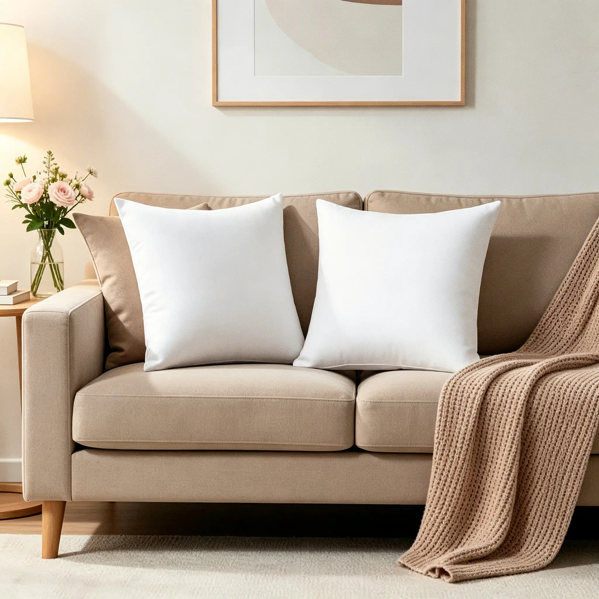 AzulHome Soft Plain Cotton Cushion Inserts (Set of 2, 16x16 in Standard Size) - Breathable Flat Weave, All Seasons, Hand Wash Only, Polyester Fiber Fillers for Sofa, Bed Home Décor, Non-Customised