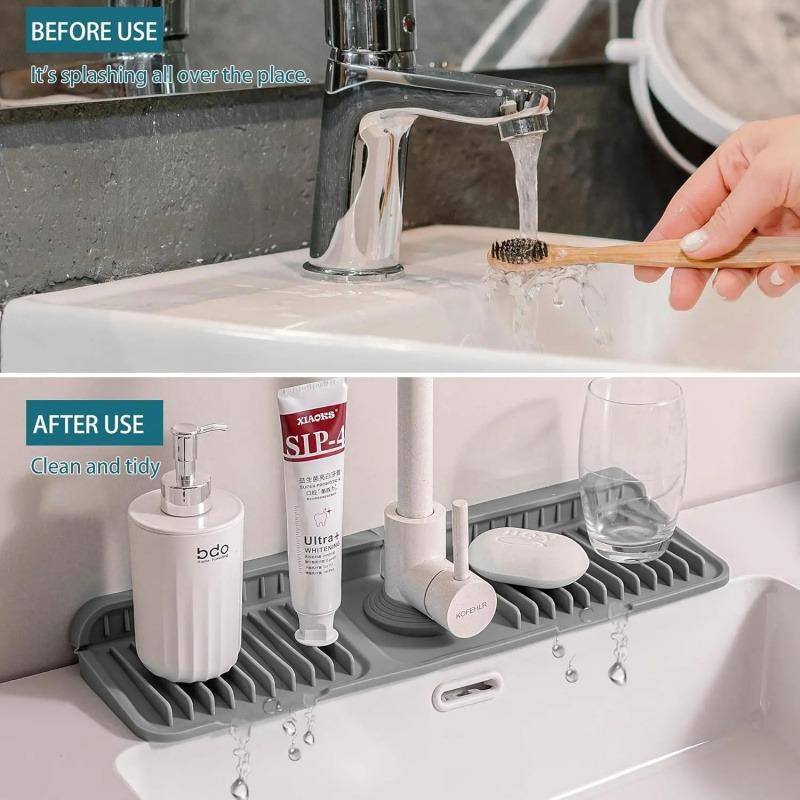2PACK Folding sink splash guard behind faucet-faucet mat for kitchen sink-silicone kitchen faucet mat-faucet draining mat of sink accessories with button lock long protector