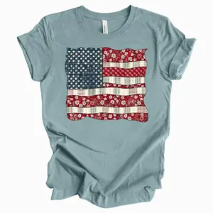 Patriotic Shirt, Patchwork Look American Flag, Preppy USA Flag Design, premium unisex shirt, 9 color choices, 3x patriotic, 4x patriotic
