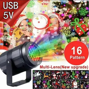 High-definition Christmas Blizzard 16-pattern rotating projection lamp for indoor Christmas and Halloween decoration (Christmas) USB version