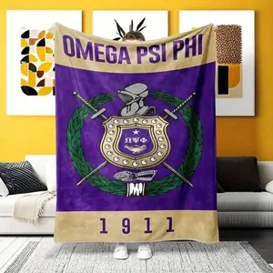 A "Omega Psi Phi Fraternity Fleece Blanket - Dedicated To Members And Fans!Featuring The Iconic Emblem And Founding Year, Suitable For Home, Camping, And Office Settings, Showcasing The Fraternity'S Honor.Wherever You Are