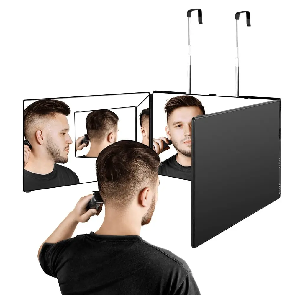 360-Degree Adjustable 3-Way Trifold Barber Mirror - 3-Side View Foldable Self-Cut Tool for Men - Home Hair Management, Personal Care Makeup Mirror, Braiding, 360 Mirror