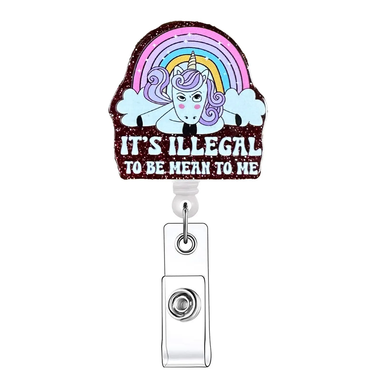 Unicorn Pattern Retractable Badge Reel, 1 Count Acrylic ID Holder Reel with Clip for Nurses, Doctors, Students & Office Staff, Nursing Student Badge Reel
