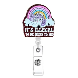 Unicorn Pattern Retractable Badge Reel, 1 Count Acrylic ID Holder Reel with Clip for Nurses, Doctors, Students & Office Staff