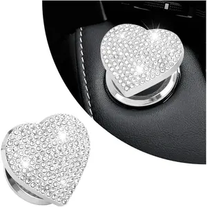 Bling Push Start Button Cover with Rhinestone,Heart Push to Start Button Cover for  Decor, Engine Start Button Cover  Accessories Interior for Women & Girl (White)
