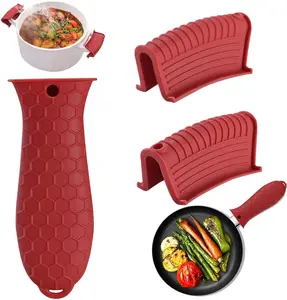 3 Pack Silicone Cast Iron Skillet Handle Cover Heat Resistant Pot Handle Sleeve Grip for Frying Pans Griddles Dutch Ovens & Baking Sheets