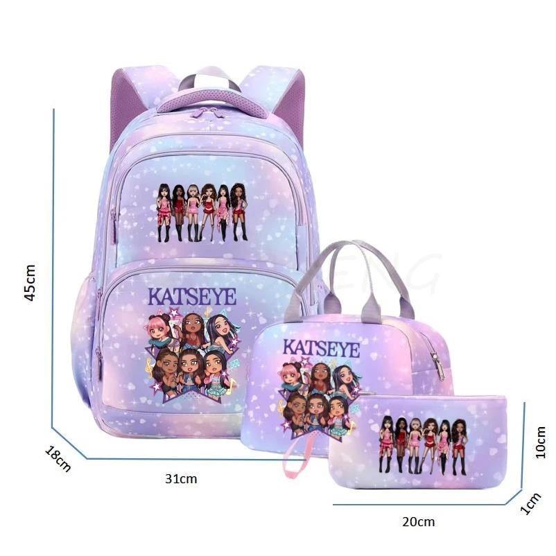 mochila Katseye Backpack Women 3 Pcs/Set Student SchoolBag  Large Capacity Outdoor Travel Bagpack Cartoon Students School Bag