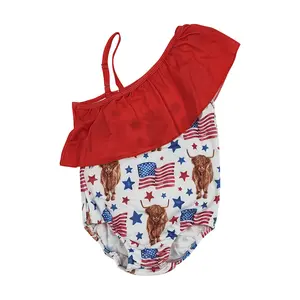 Girls july of 4 highlandcow one pc Swimsuit