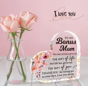 Mothers Day Mom Gifts, Sign for Mom from Daughter Son Husband, Stepmother Acrylic Desk Plaque Sign, Best Bonus Mother Birthday Gift, First Mothers Day Christmas Keepsake for Stepmom Stepmother