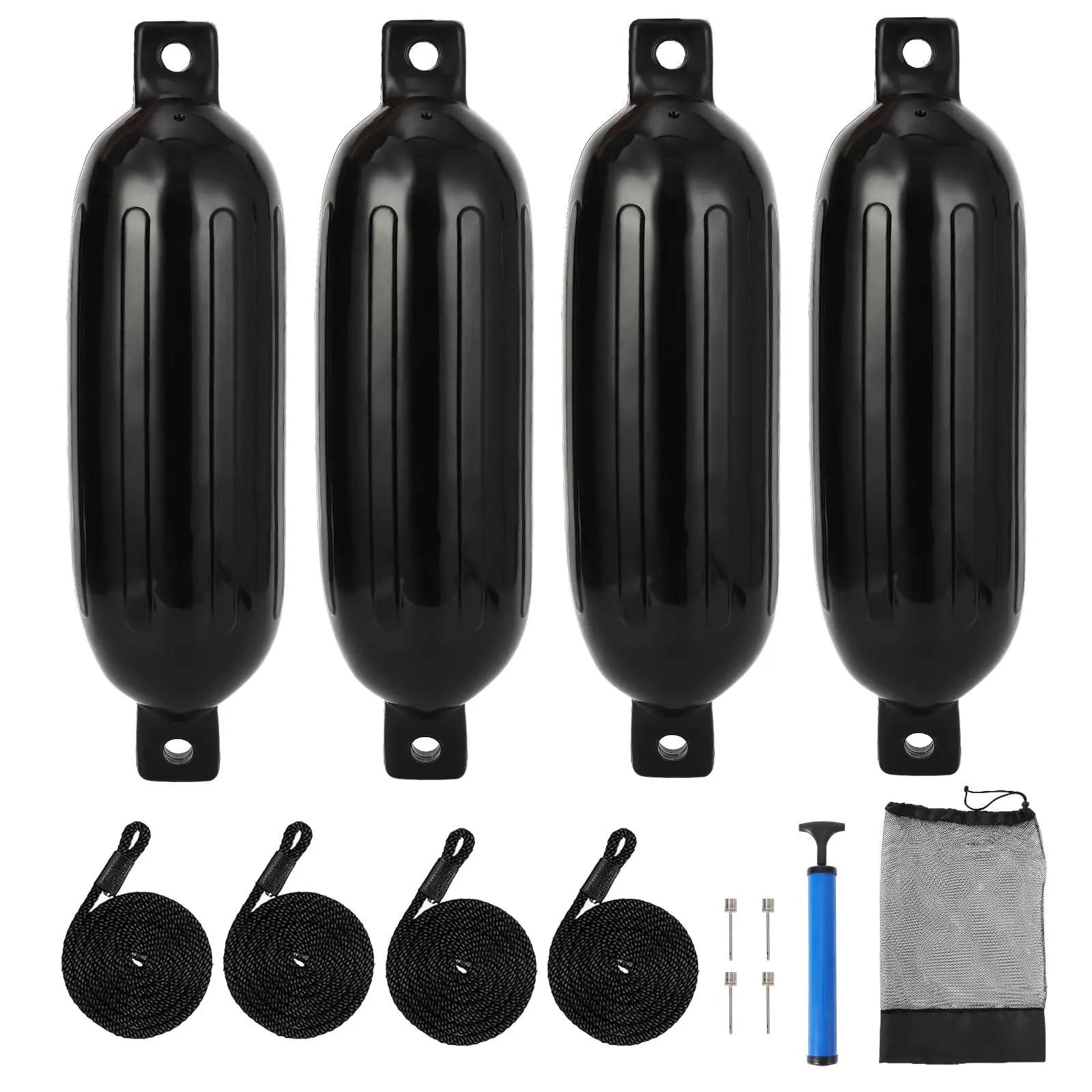 GARVEE Boat Bumpers Fenders,4 Pack Pontoon Boat Accessories, For 10-35Ft Vessels, Dock Bumpers With 4 Ropes, 1 Air Pump And 1 Storage Bag For Docking, Marine Bumpers For Docking Various Types Of Boats